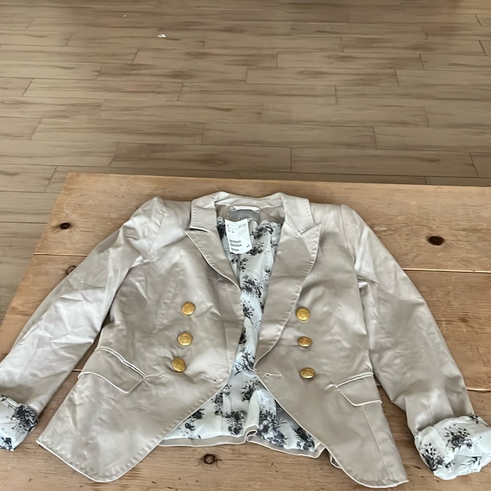 H&M junior suit Jacket. Tan with gold buttons. Size 6